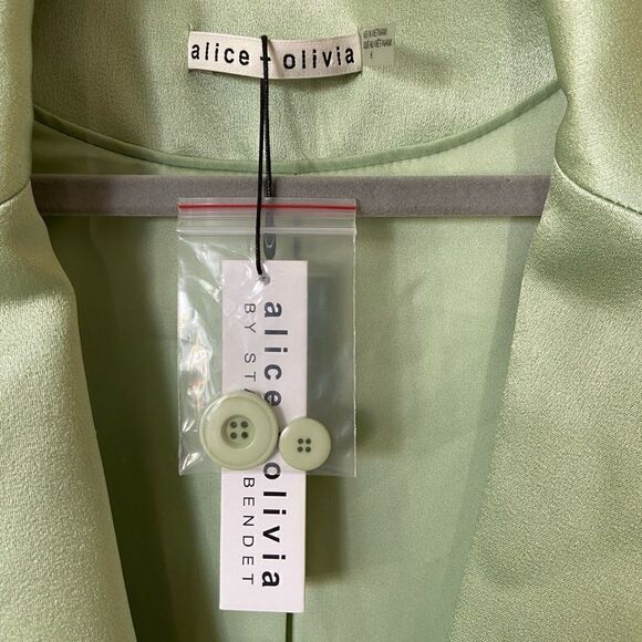 NWT Alice + Olivia Denny Satin Green Blazer Crepe Size 6 - Picture 15 of 15